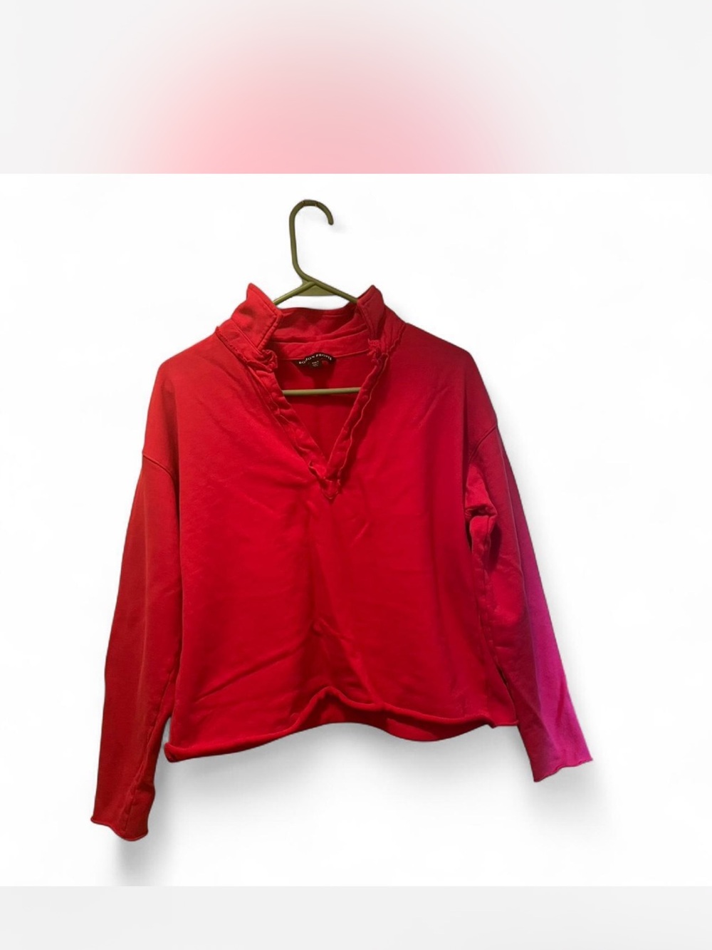 BOSTON PROPER PINK RUFFLED RAW HEMMED SWEATSHIRT